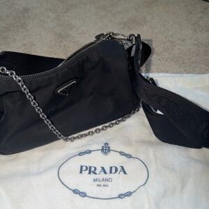 Prada Black Nylon Chain Shoulder Bag